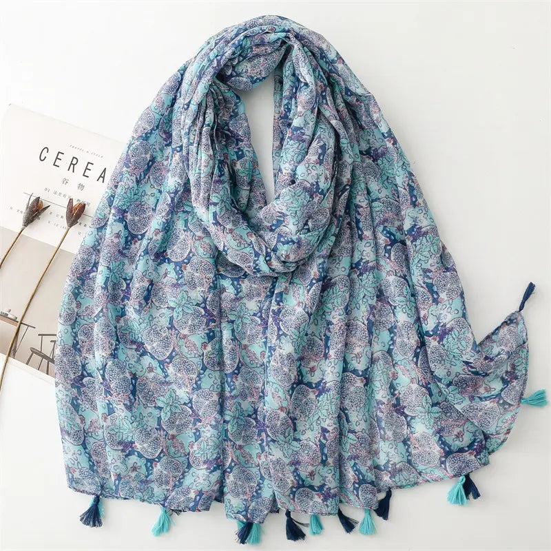 Blue Pomegranate Cotton Viscose Scarf