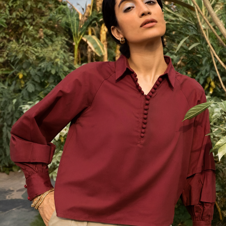 Textured Balloon Sleeve Top