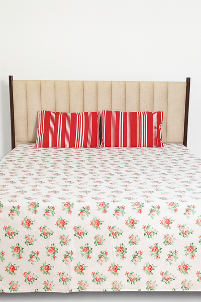 Floral Bedsheet with Striped Pillows