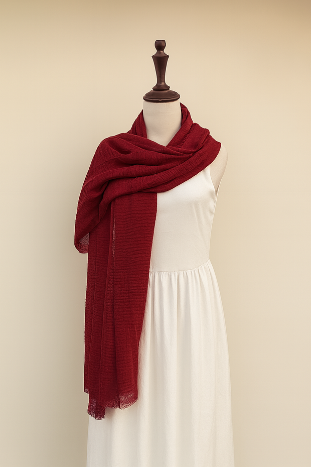 Crimps Full Size Hijab - Red Cherry