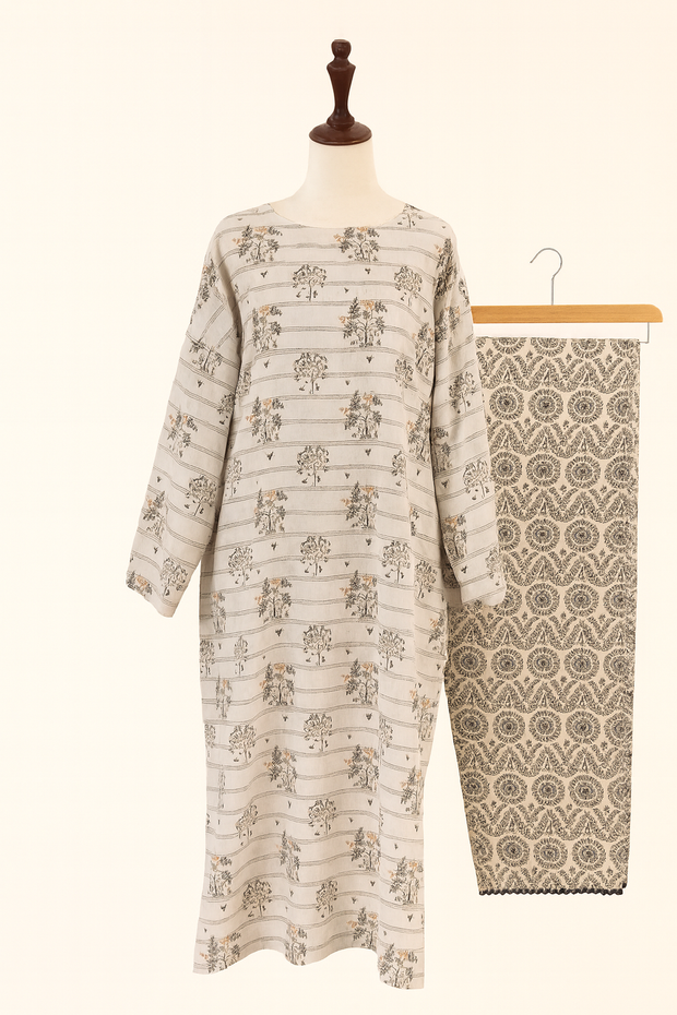 Printed Recycled Cotton Shirt With Jacquard Trouser