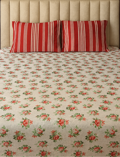 Premium Quality Red Floral Bedsheet