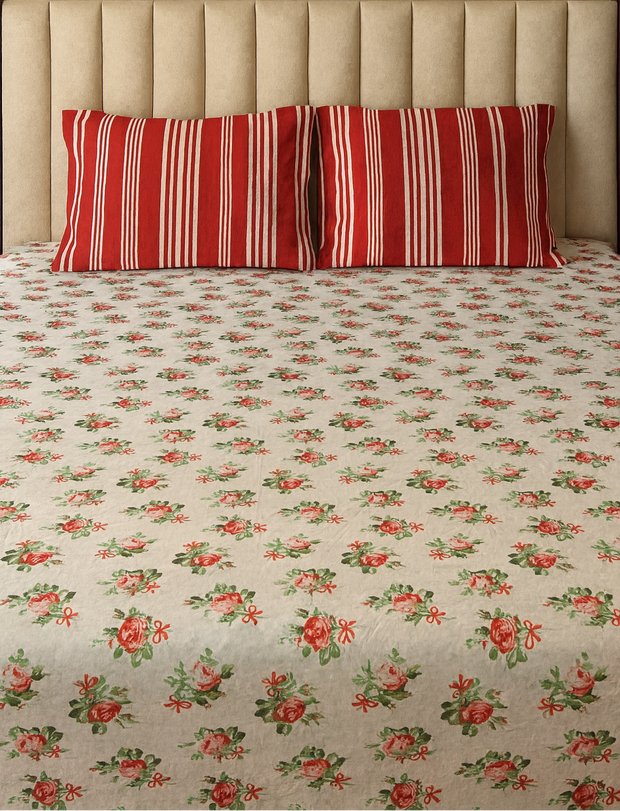 Premium Quality Red Floral Bedsheet