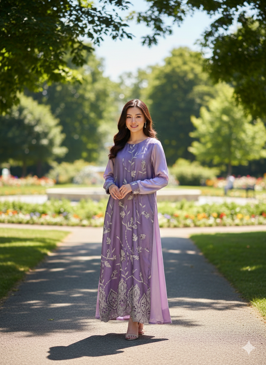 Nelofar A. Double Layered Kaftan with Heavy Embellishments