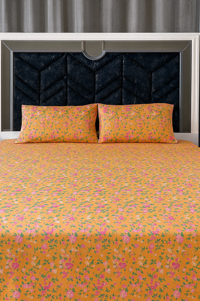 Premium Quality Orange Floral Bedsheet