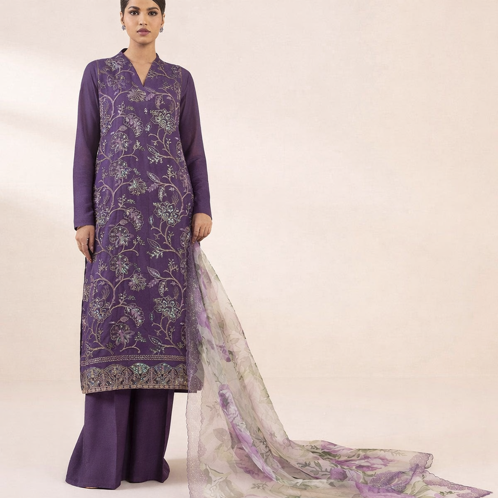3 PIECE - EMBROIDERED ORGANZA SUIT