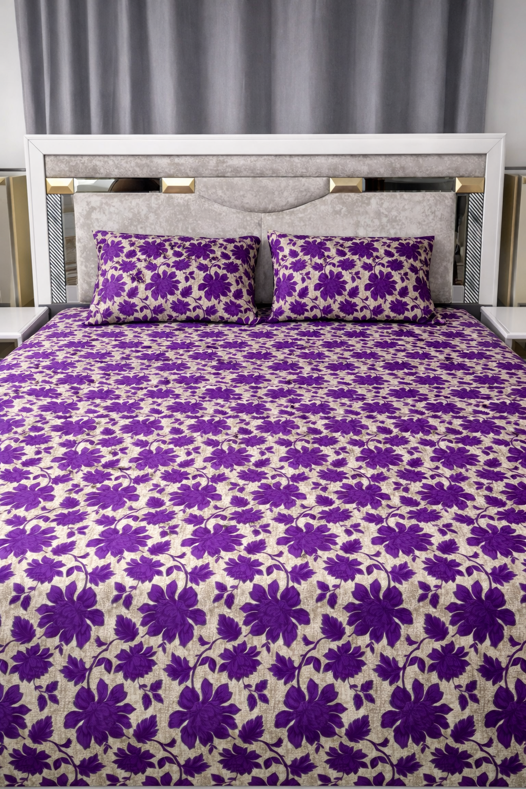 Premium Quality Purple Floral Bedsheet