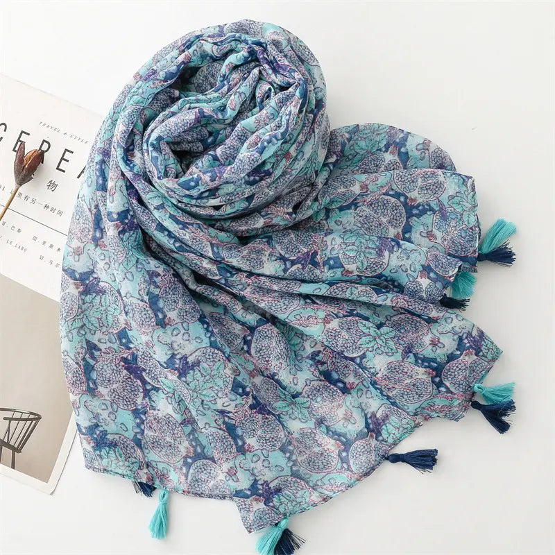 Blue Pomegranate Cotton Viscose Scarf