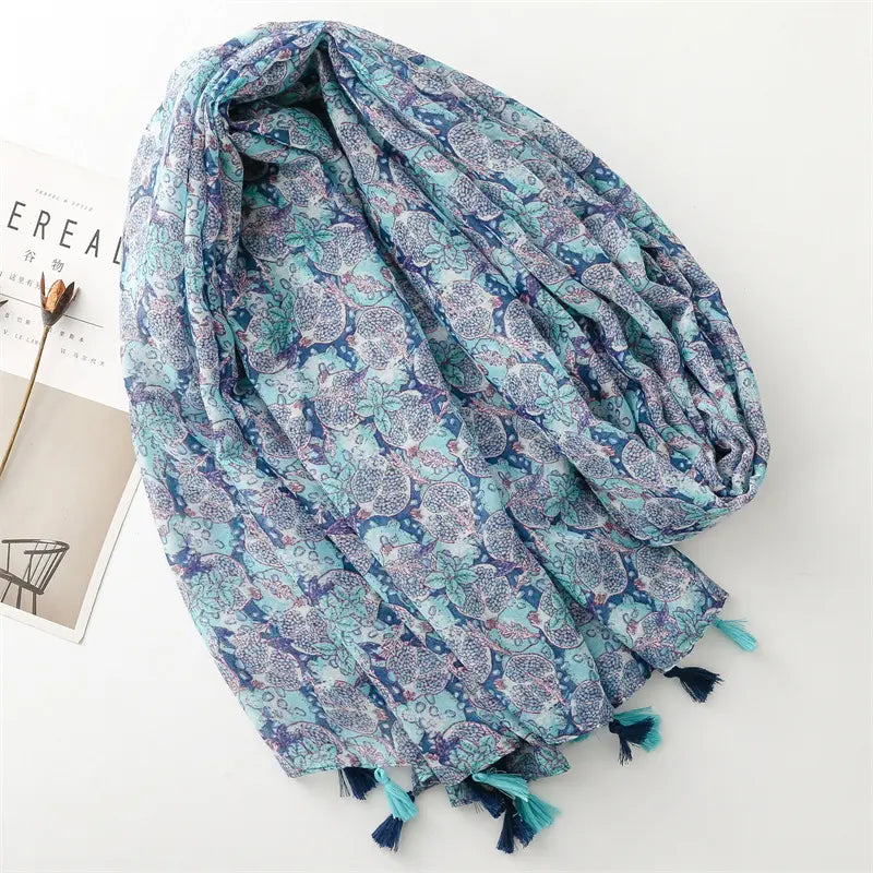 Blue Pomegranate Cotton Viscose Scarf