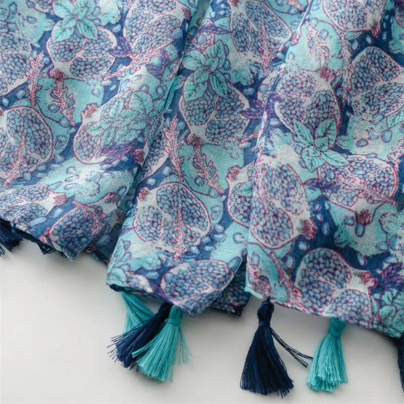 Blue Pomegranate Cotton Viscose Scarf