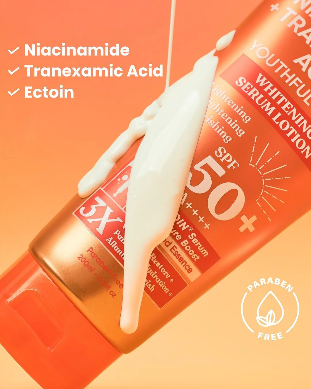 Luxe Organix - Niacinamide + TRANEXAMIC ACID Youthful Glow Whitening Serum Lotion SPF50 PA+ 200ml