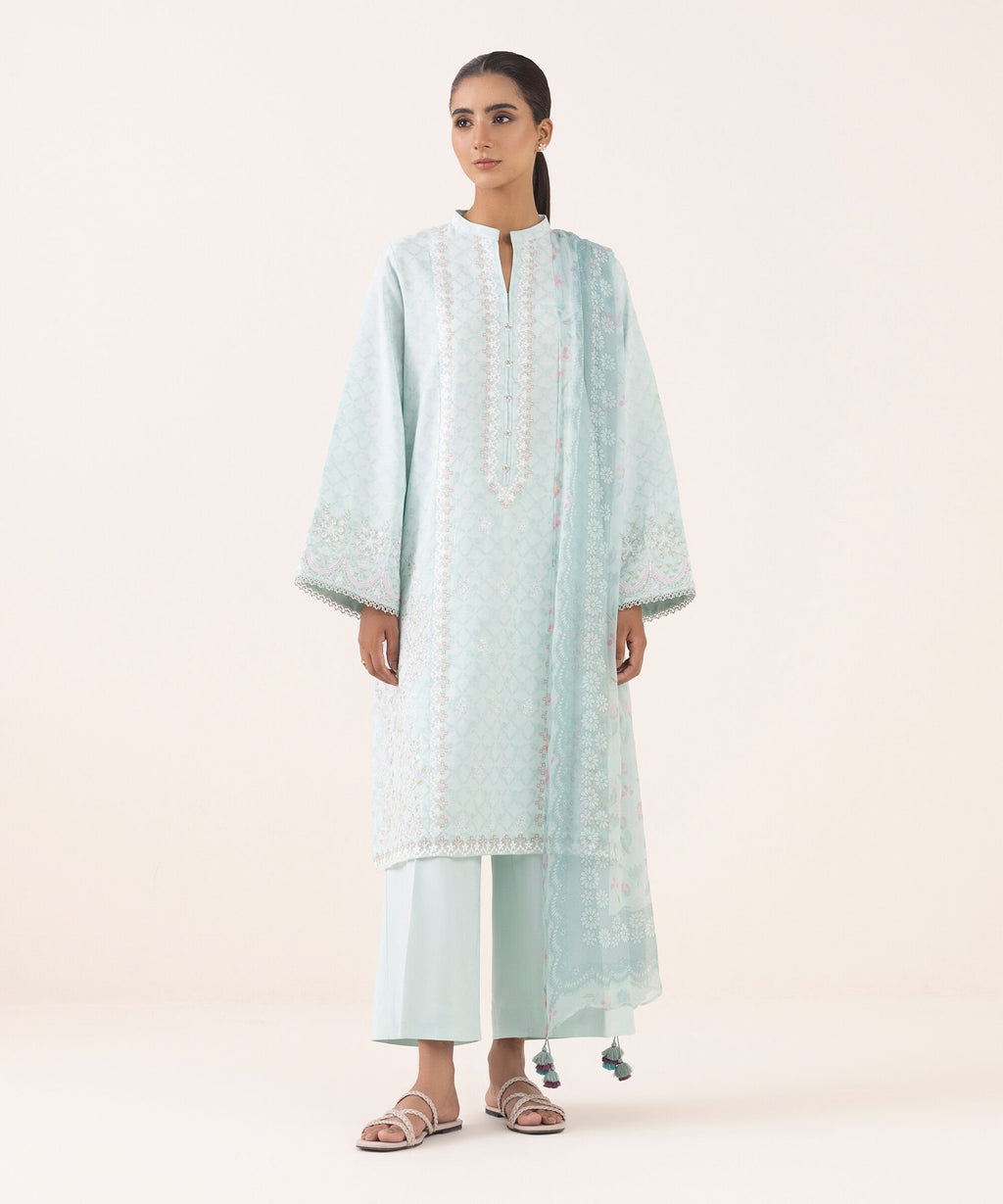 Sapphire Three Piece Embroidered Jacquard Suit
