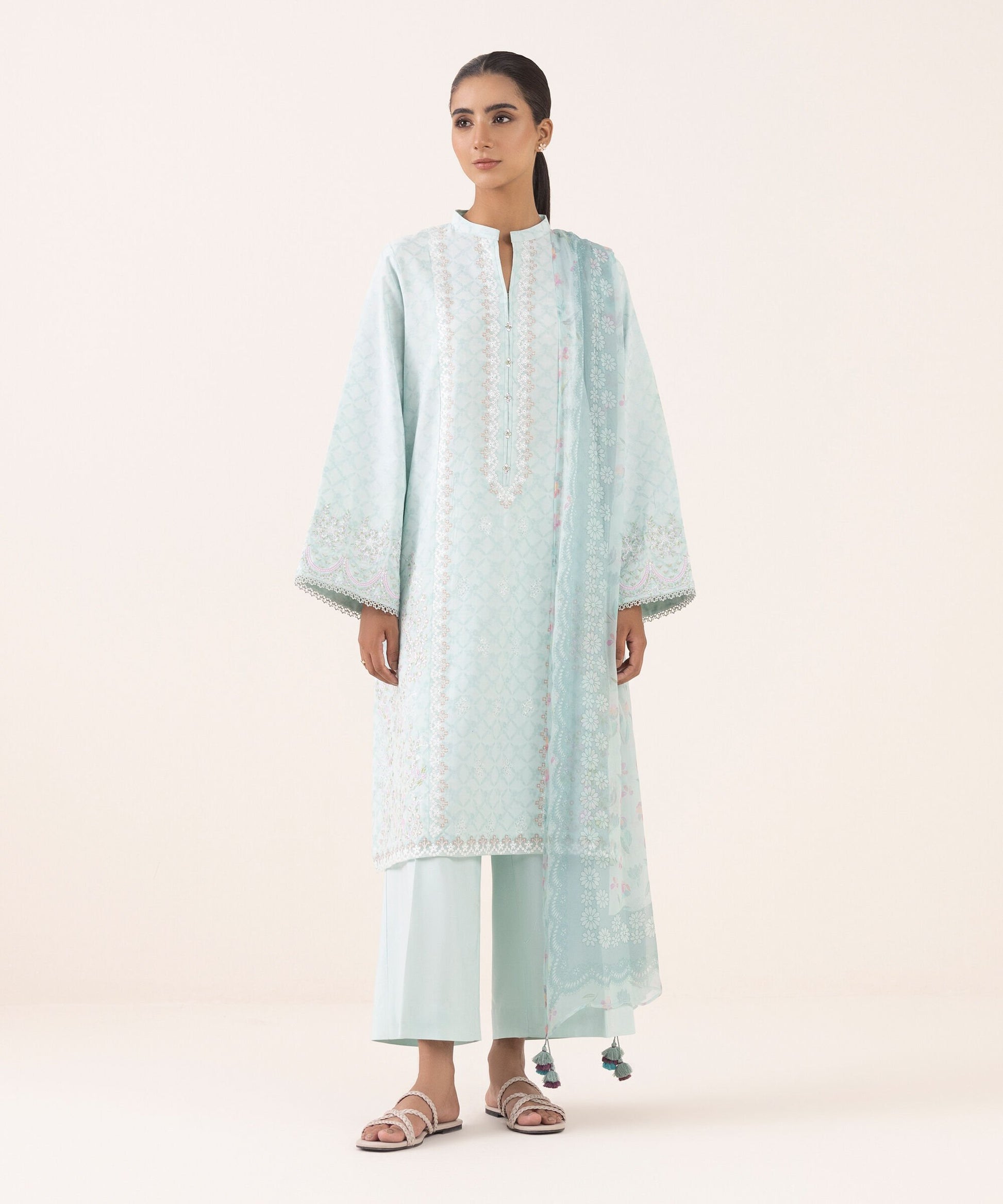 Sapphire Three Piece Embroidered Jacquard Suit
