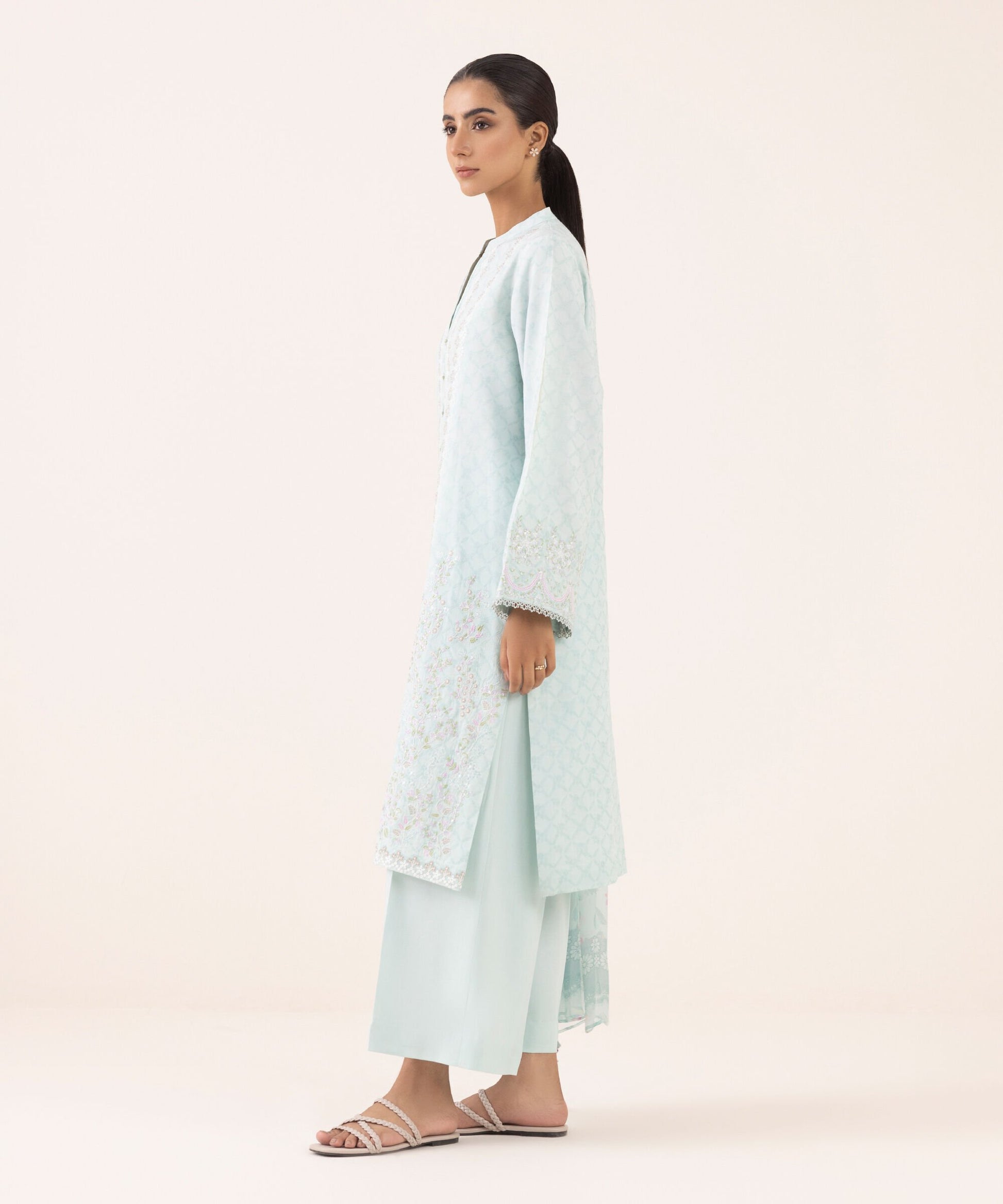 Sapphire Three Piece Embroidered Jacquard Suit