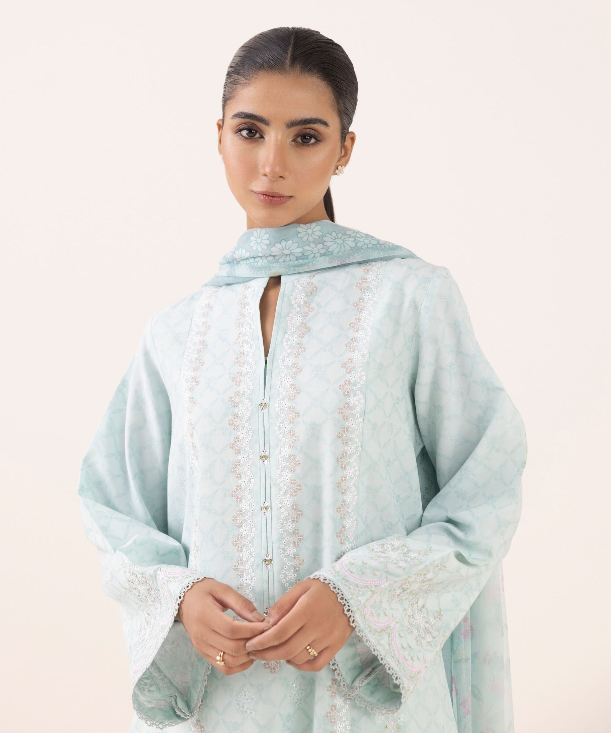 Sapphire Three Piece Embroidered Jacquard Suit