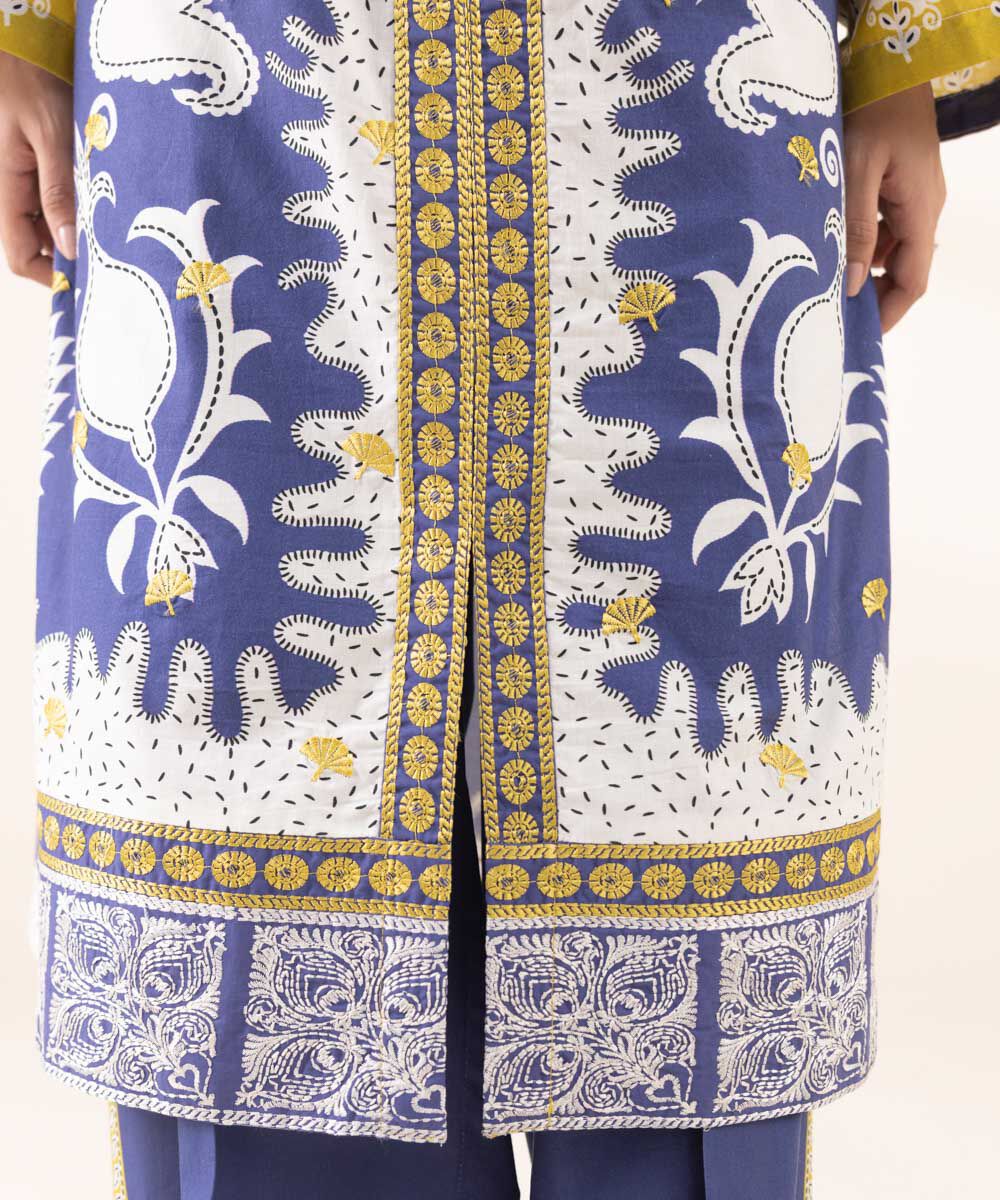Sapphire Embroidered Three Piece Cambric Suit