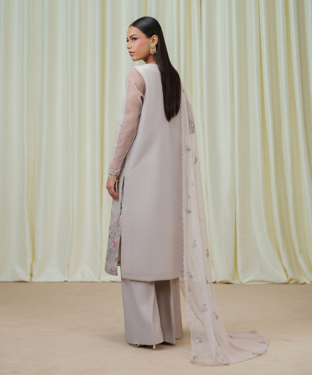 Sapphire Three Piece Embroidered Organza Suit