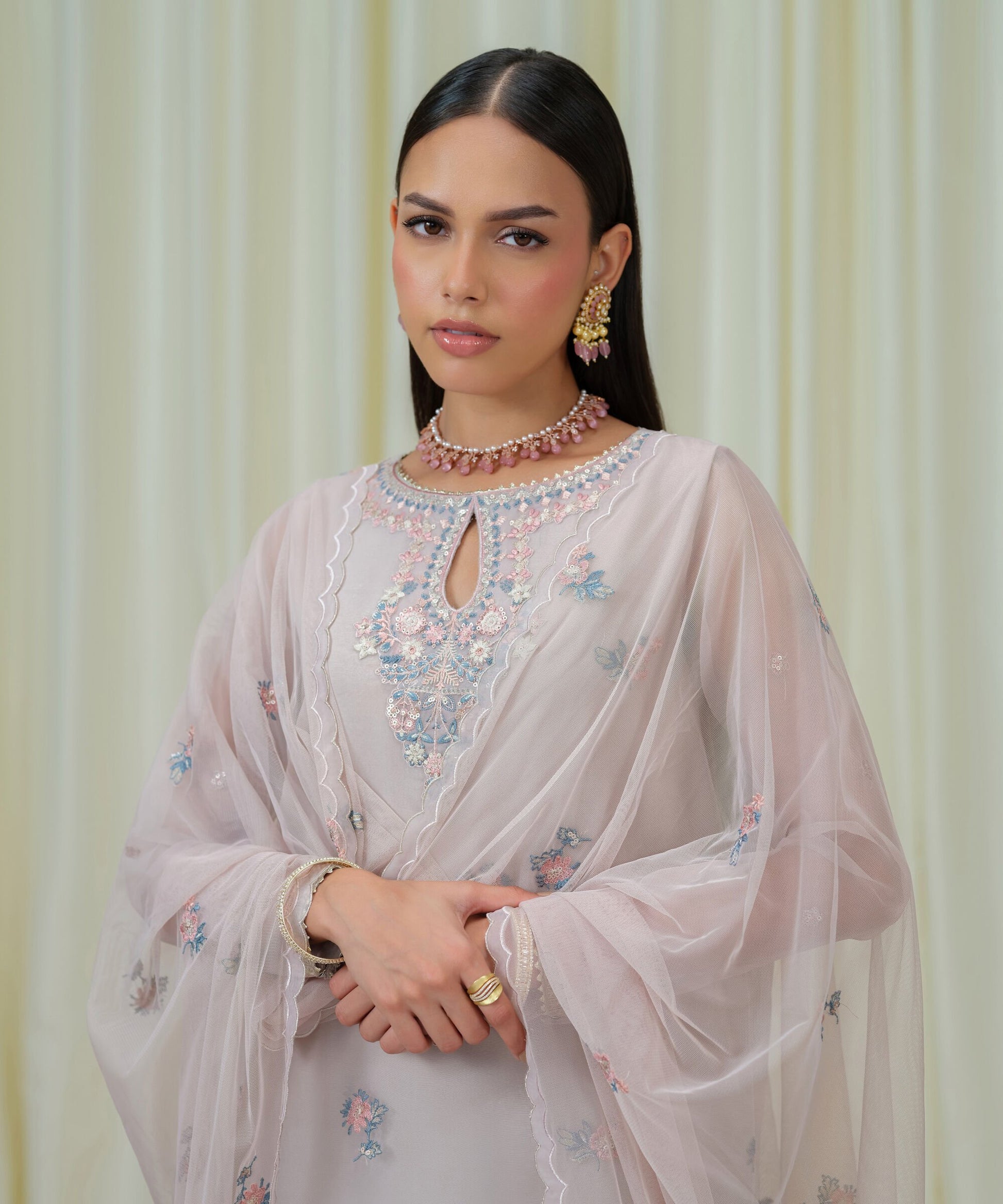 Sapphire Three Piece Embroidered Organza Suit