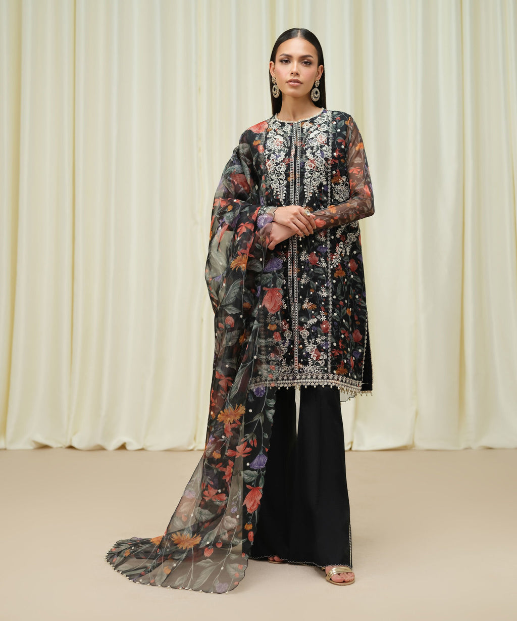 Sapphire Three Piece Embroidered Organza Suit