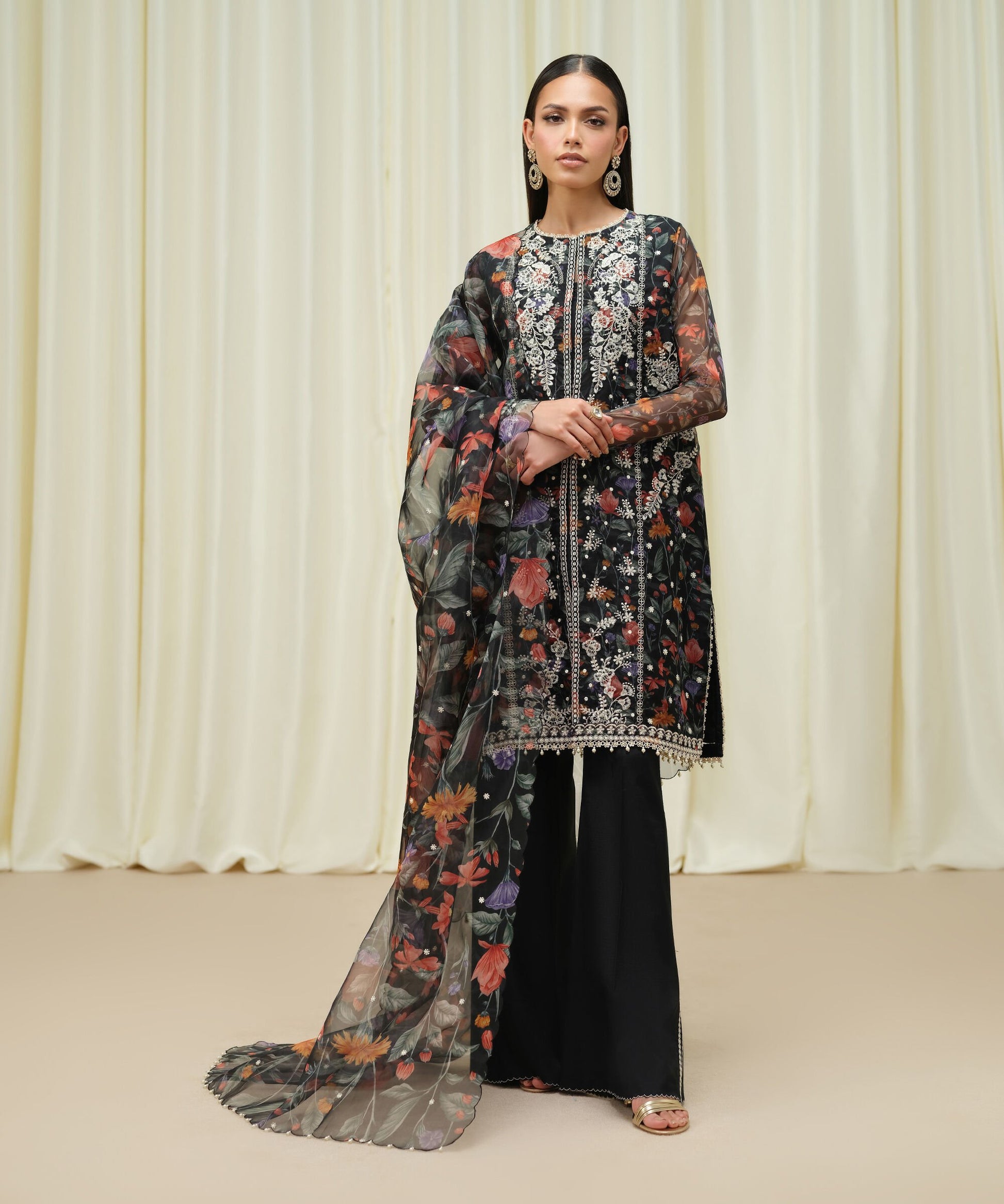 Sapphire Three Piece Embroidered Organza Suit