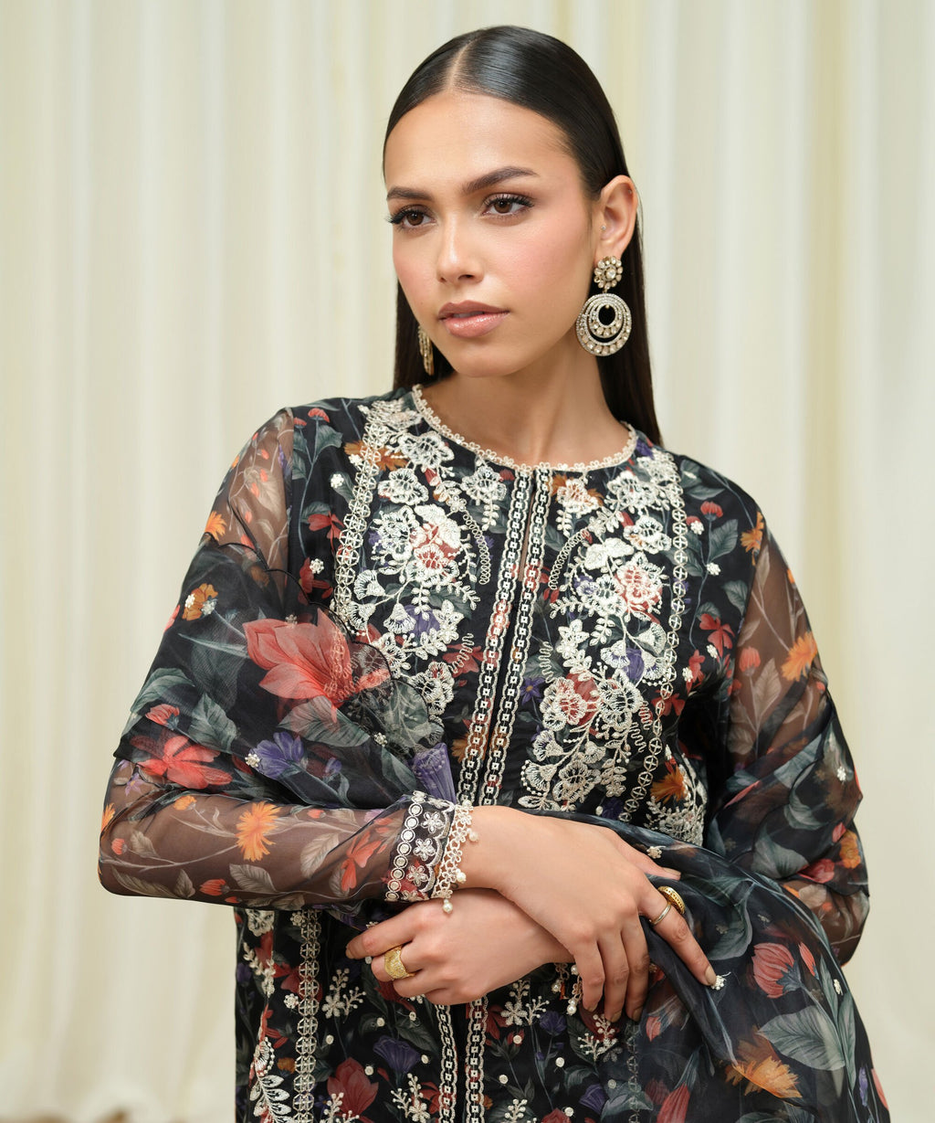 Sapphire Three Piece Embroidered Organza Suit