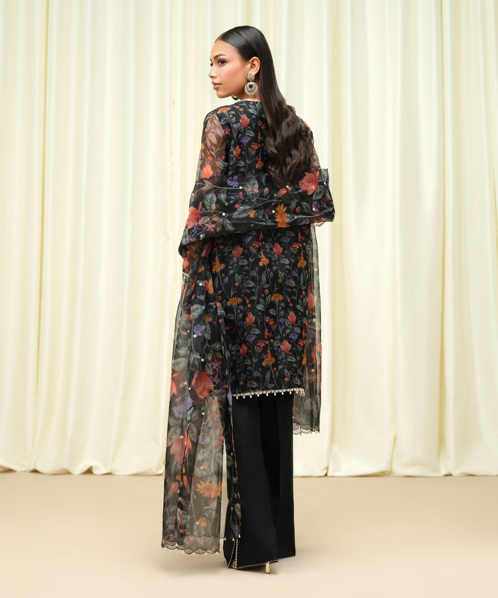 Sapphire Three Piece Embroidered Organza Suit