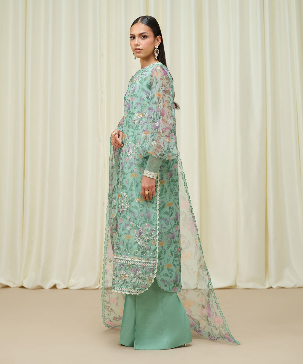 Sapphire Three Piece Embroidered Organza Suit