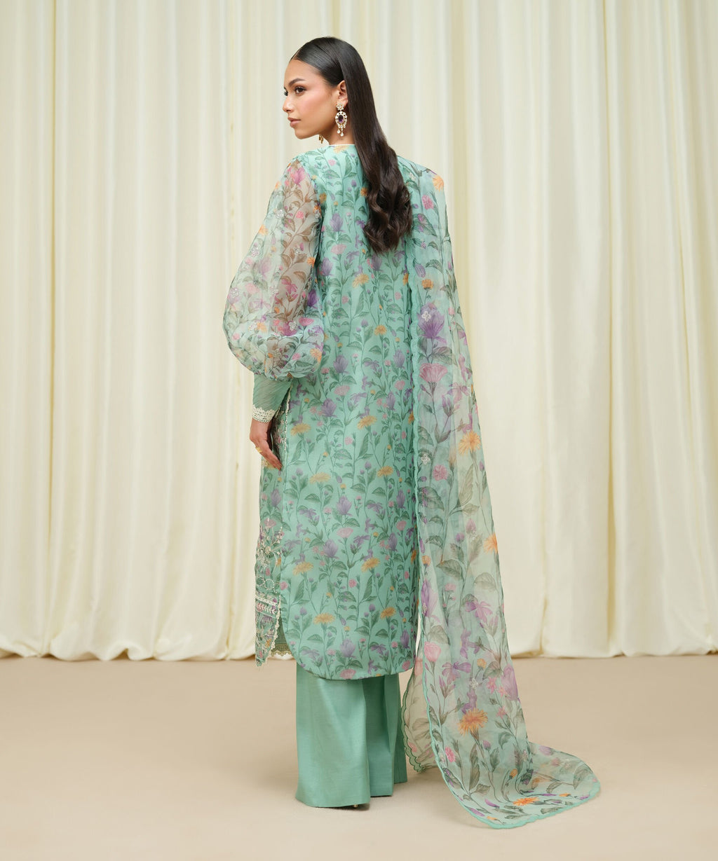 Sapphire Three Piece Embroidered Organza Suit