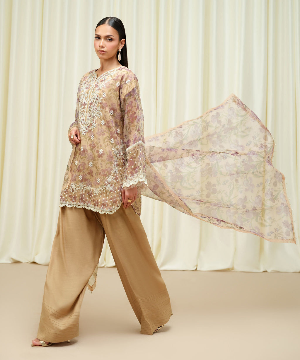 Sapphire Three Piece Embroidered Organza Suit