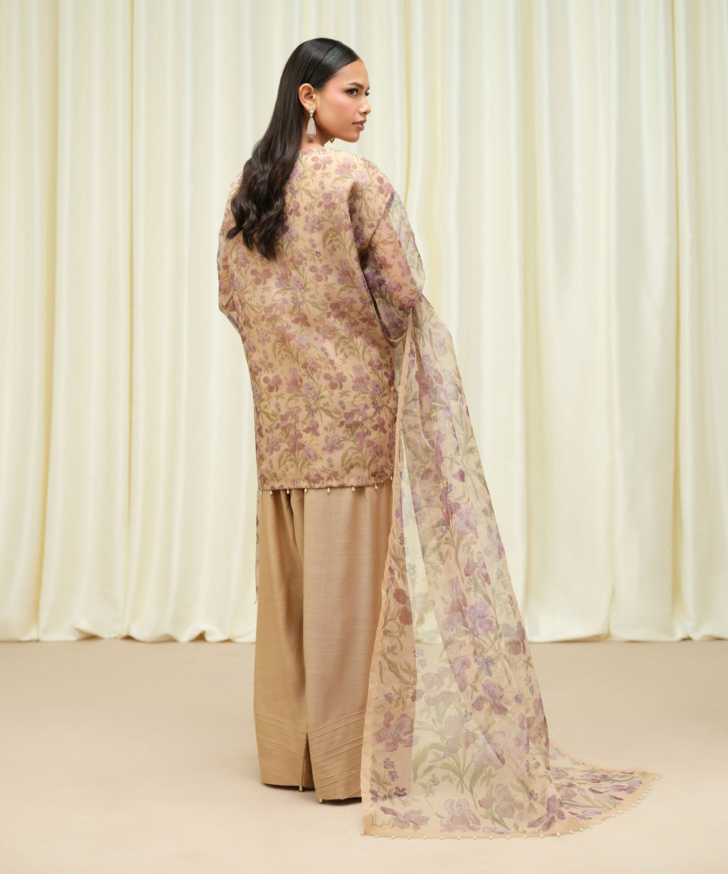Sapphire Three Piece Embroidered Organza Suit