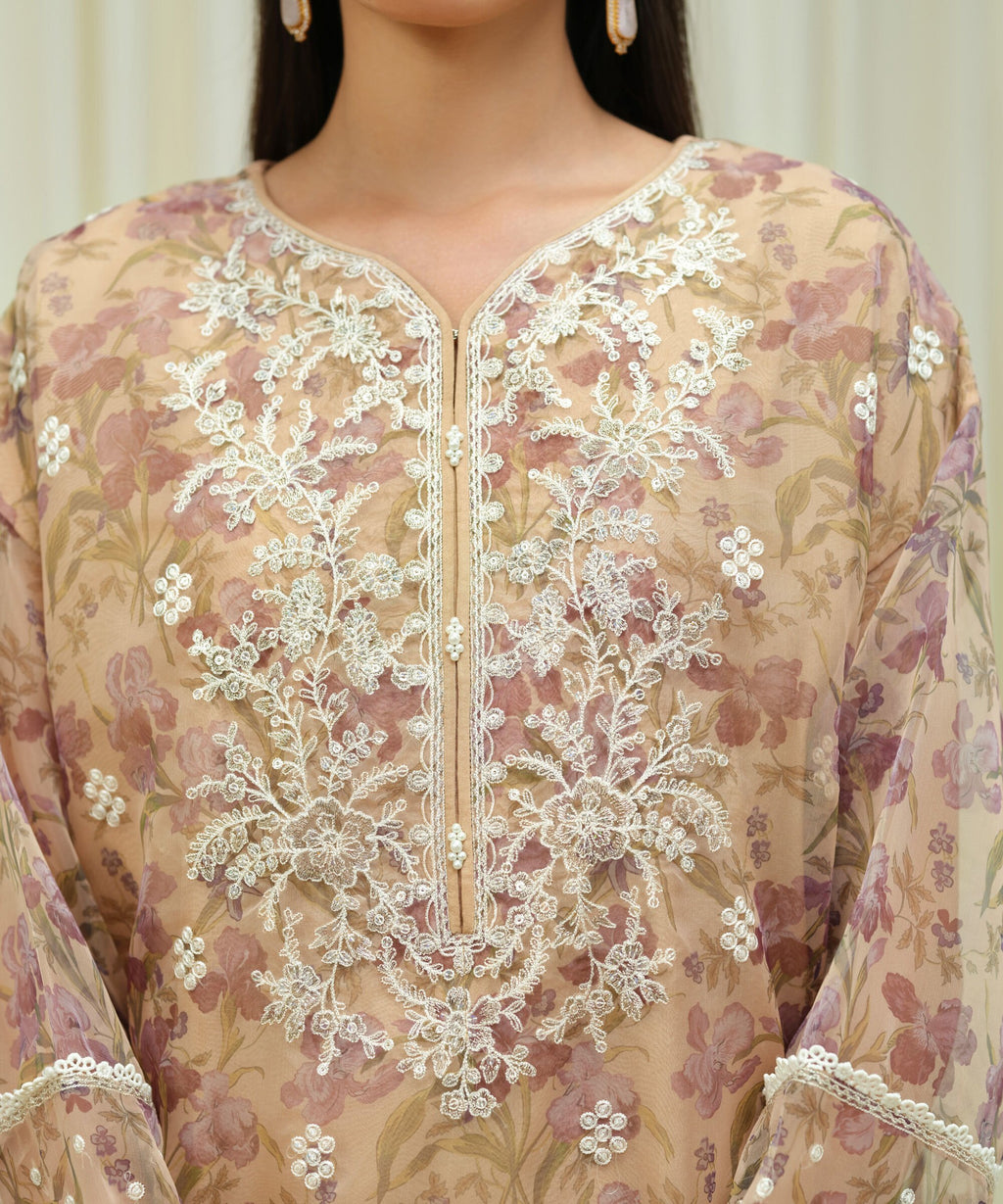 Sapphire Three Piece Embroidered Organza Suit
