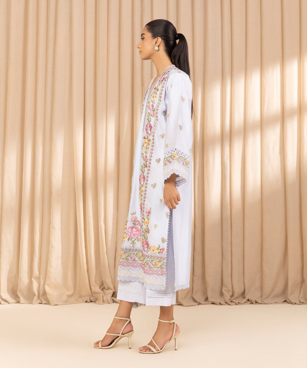Sapphire Three Piece Embroidered Cotton Net Suit