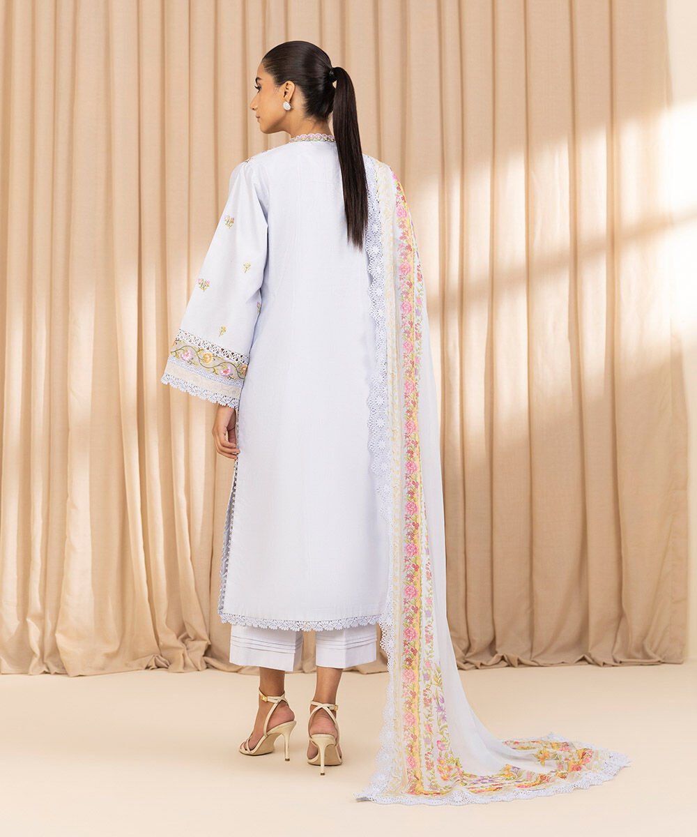 Sapphire Three Piece Embroidered Cotton Net Suit