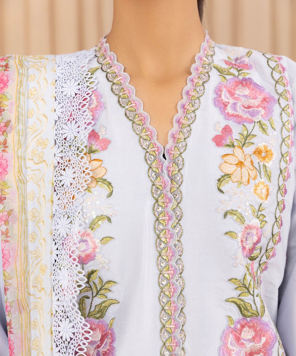 Sapphire Three Piece Embroidered Cotton Net Suit