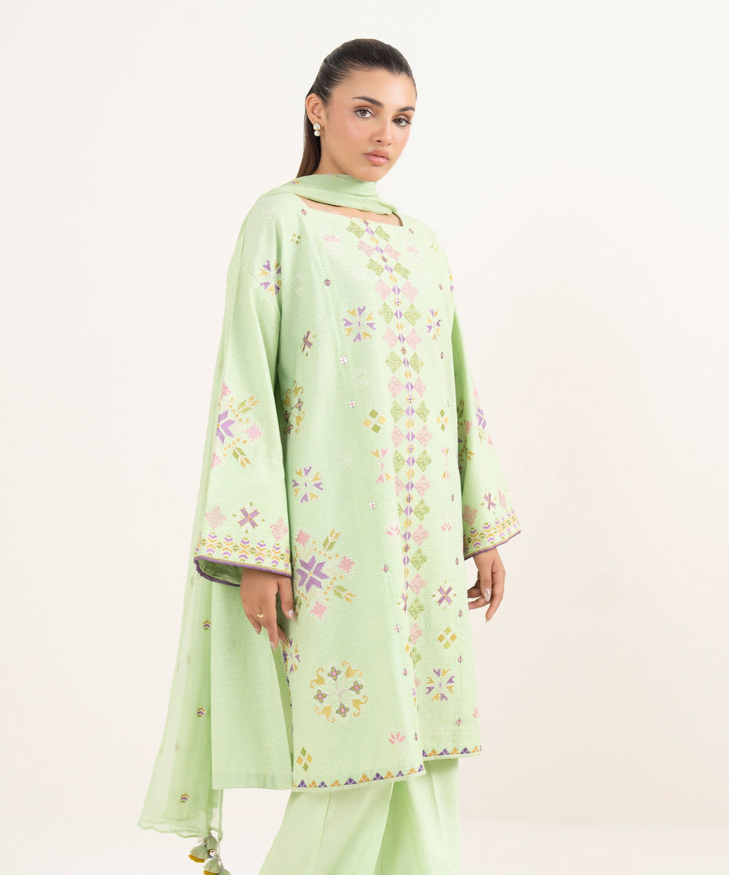 Sapphire Three Piece Embroidered Dobby Suit