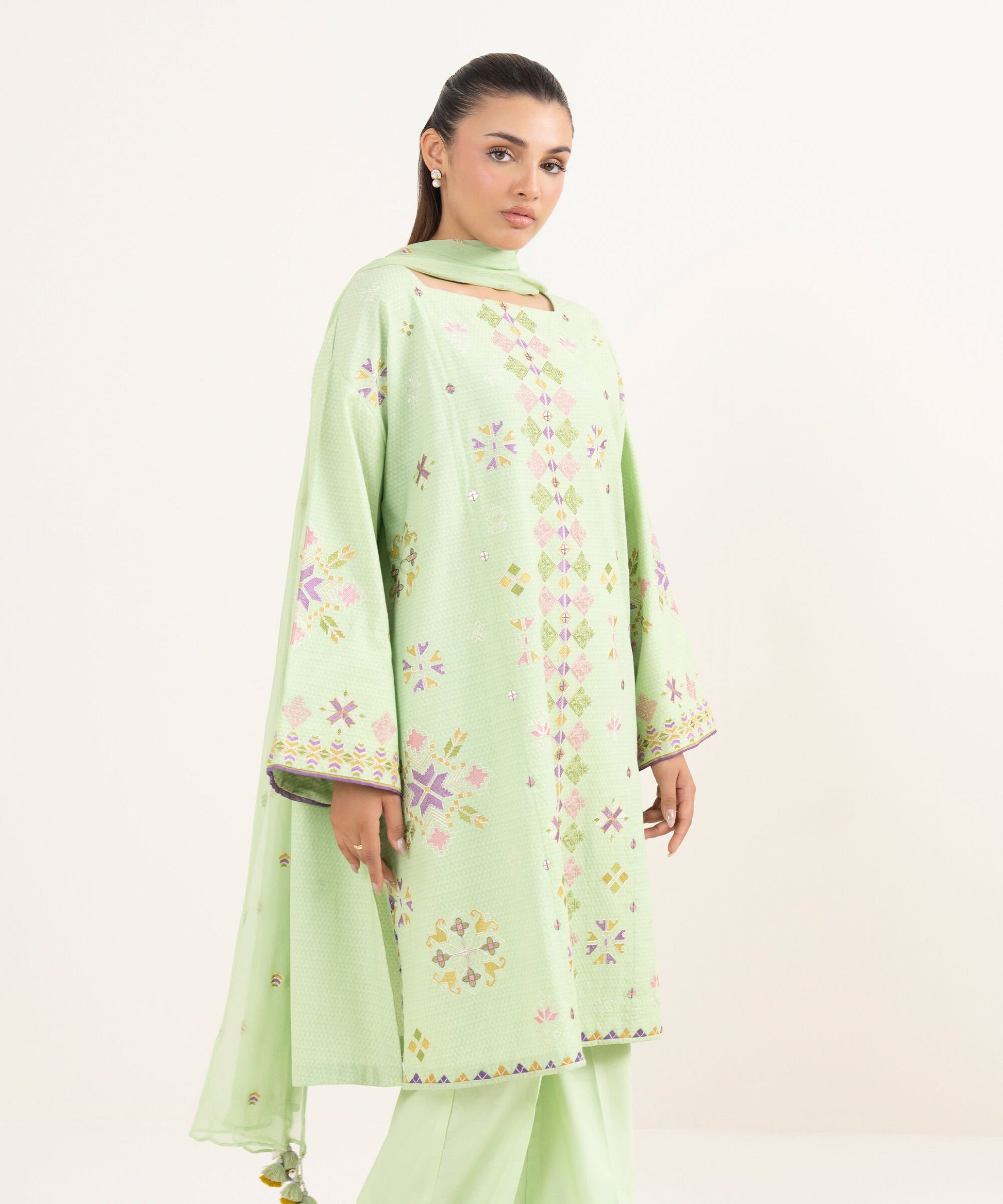 Sapphire Three Piece Embroidered Dobby Suit