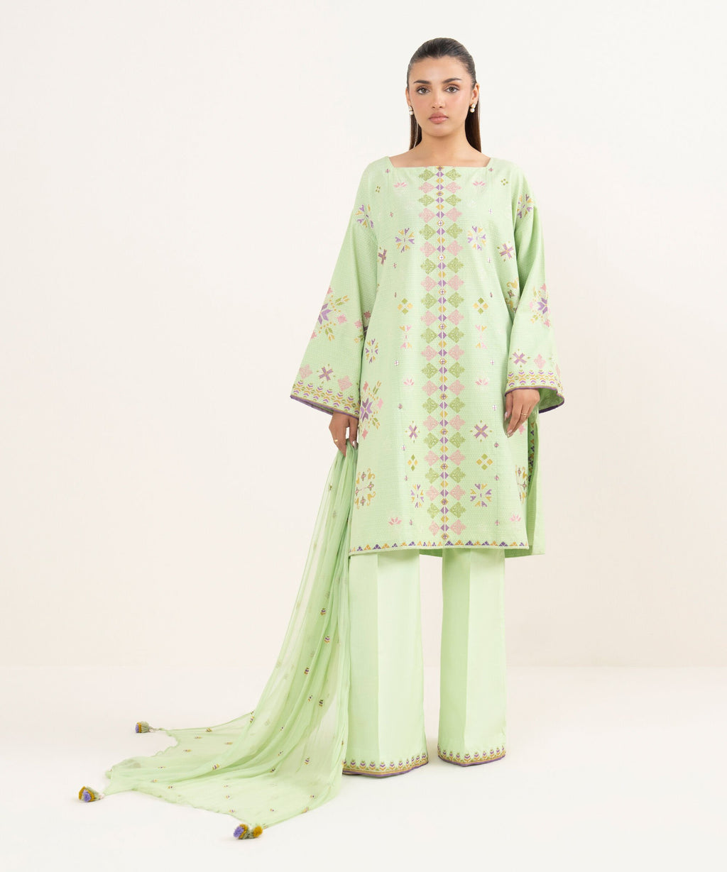 Sapphire Three Piece Embroidered Dobby Suit