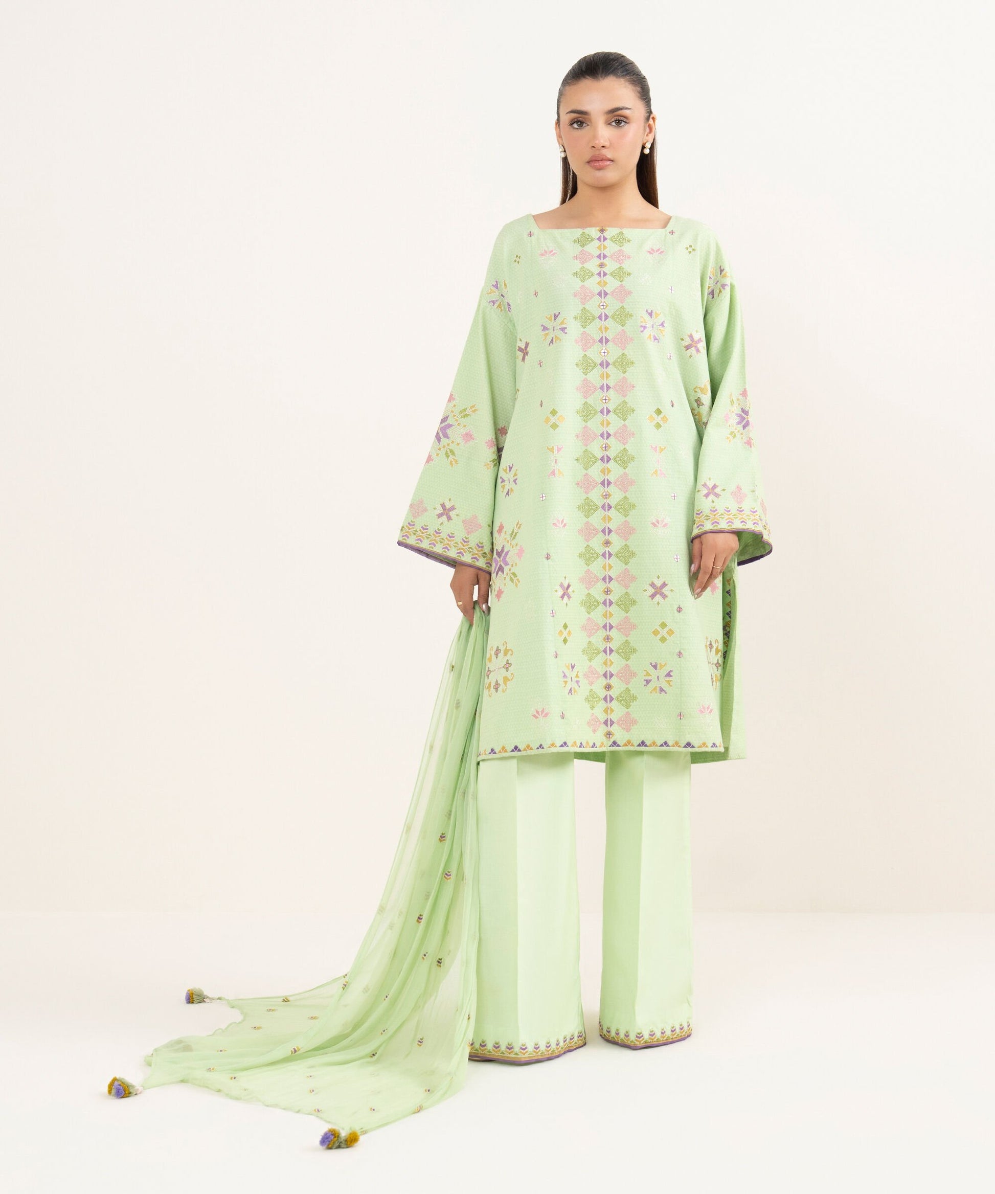 Sapphire Three Piece Embroidered Dobby Suit