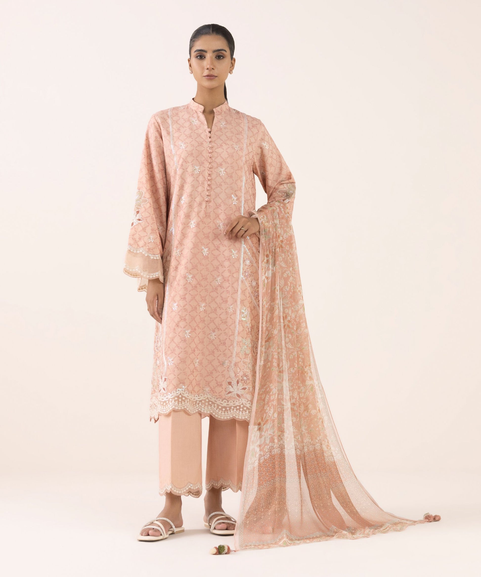 Sapphire Three Piece Embroidered Jacquard Suit