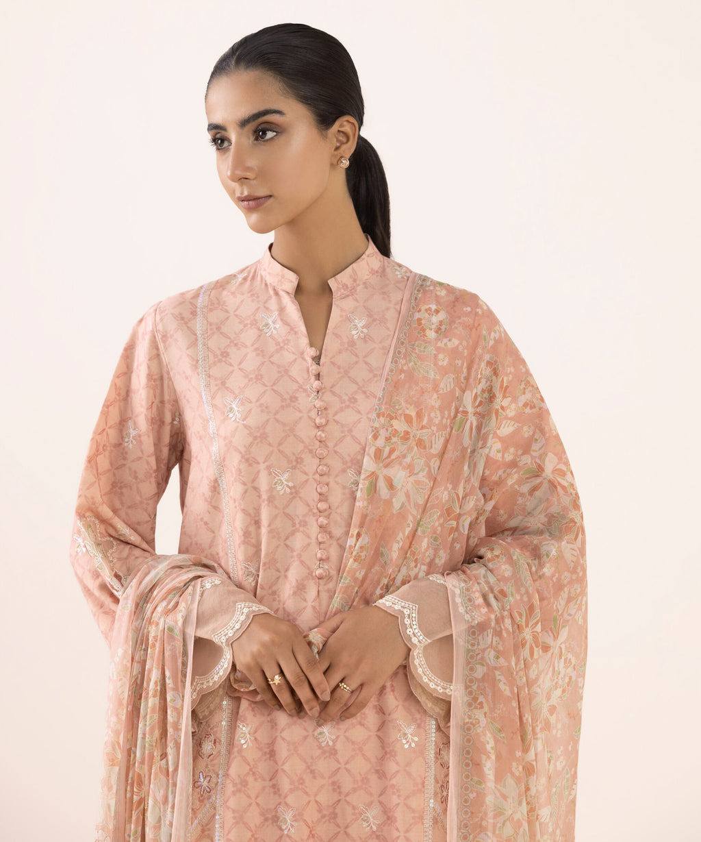 Sapphire Three Piece Embroidered Jacquard Suit