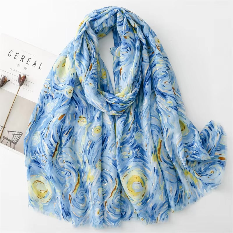 Swirling Shimmer Cotton Viscose Scarf