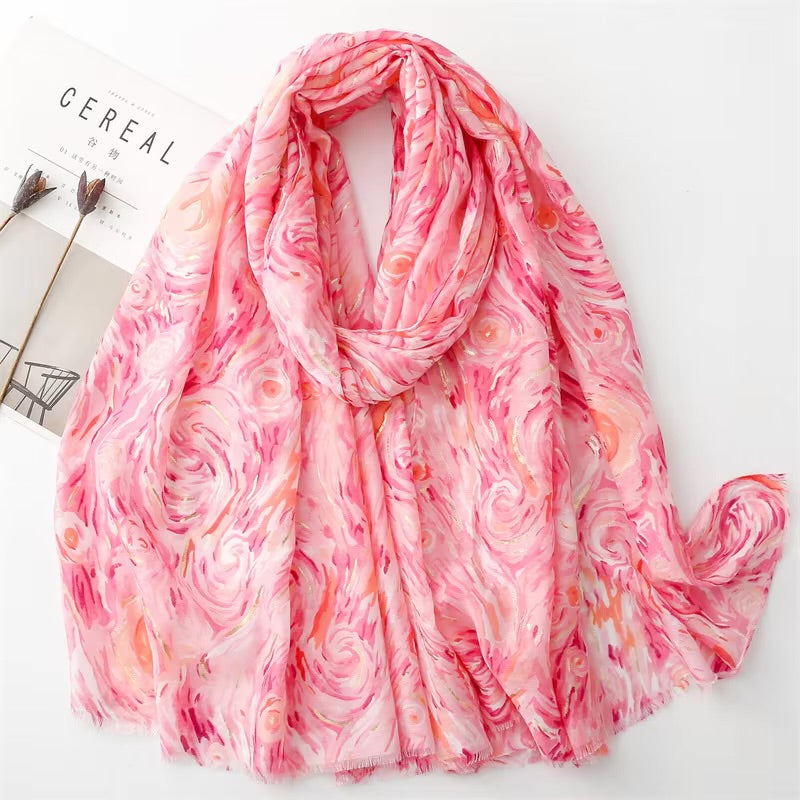 Swirling Shimmer Cotton Viscose Scarf