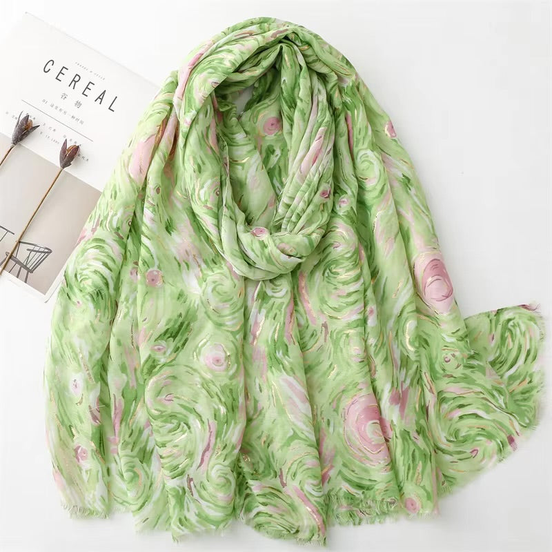 Swirling Shimmer Cotton Viscose Scarf