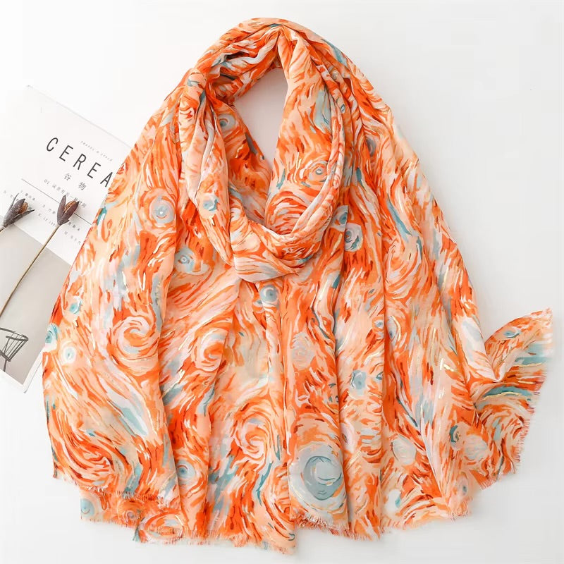 Swirling Shimmer Cotton Viscose Scarf