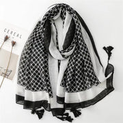 Black Geometry Cotton Viscose Scarf