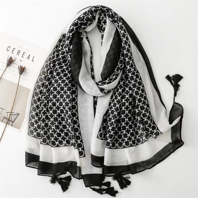 Black Geometry Cotton Viscose Scarf