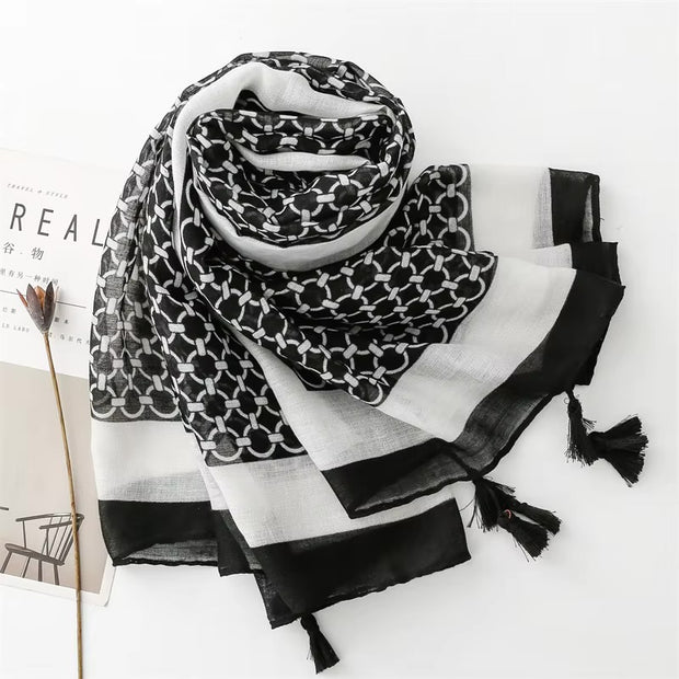 Black Geometry Cotton Viscose Scarf