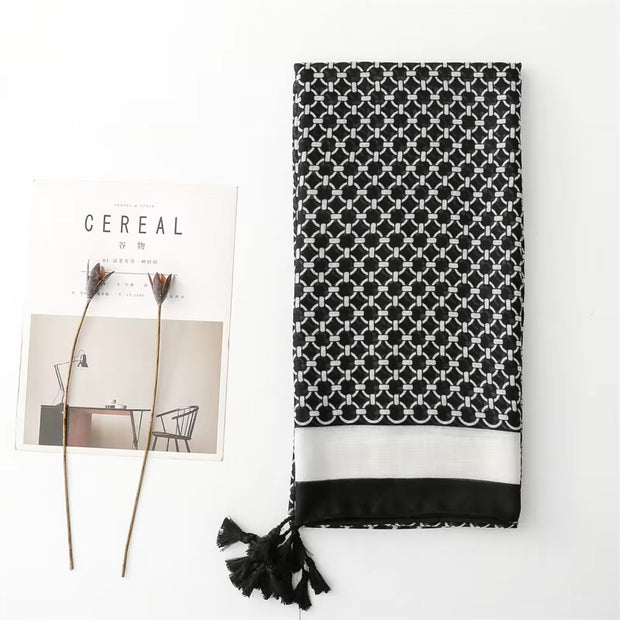 Black Geometry Cotton Viscose Scarf