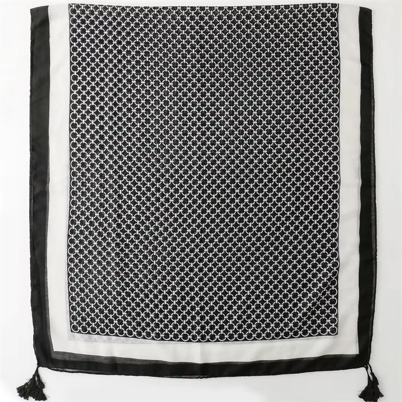 Black Geometry Cotton Viscose Scarf