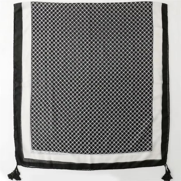 Black Geometry Cotton Viscose Scarf